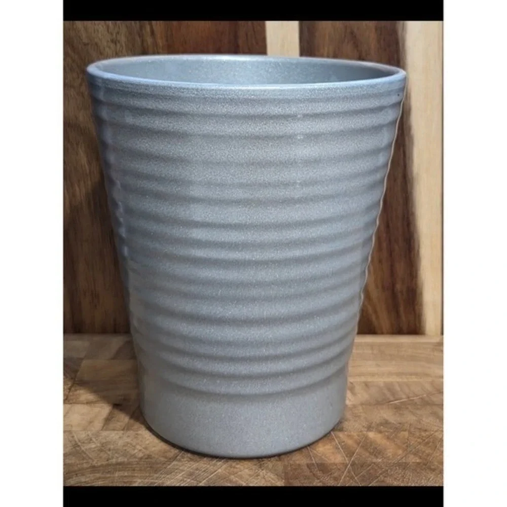Made in Germany Ribbed Ceramic Planter Pot Metallic Silver Textured Vase